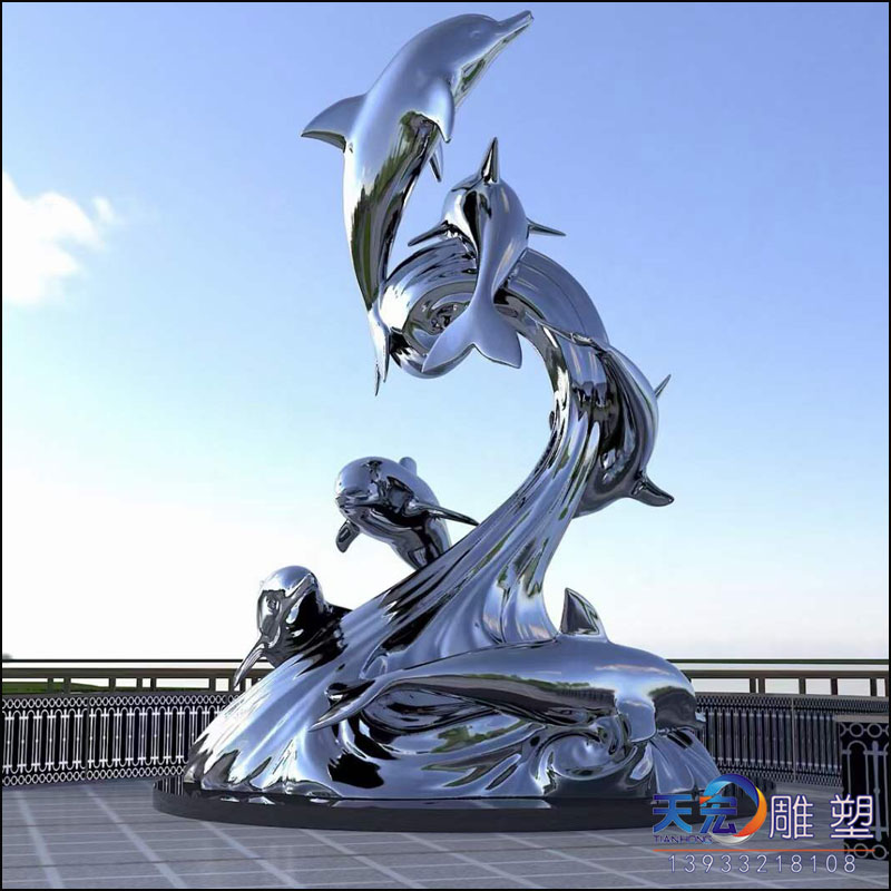 大型不锈钢水景海豚雕塑
