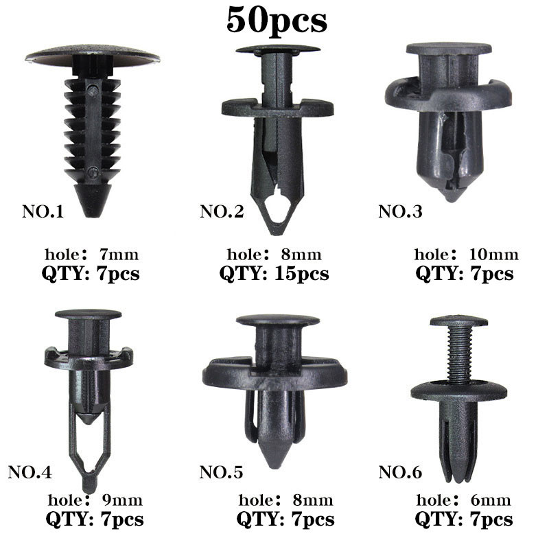 50PCS盒装卡扣 通用保险杠挡泥护板螺丝汽车卡扣 塑料膨胀卡子