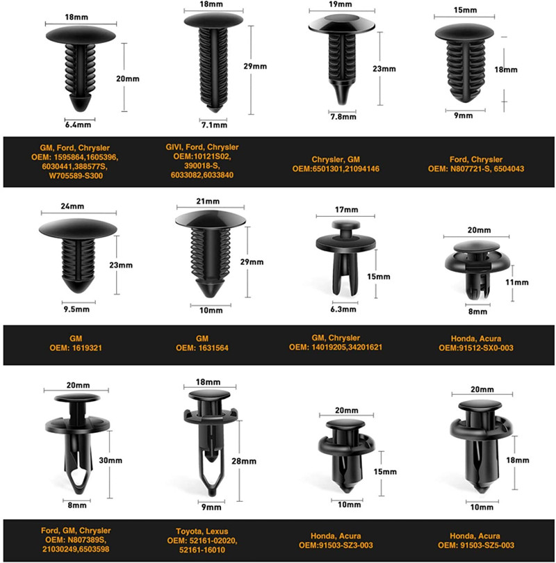供应混装190pcs卡扣汽车穿芯钉适用卡子内衬