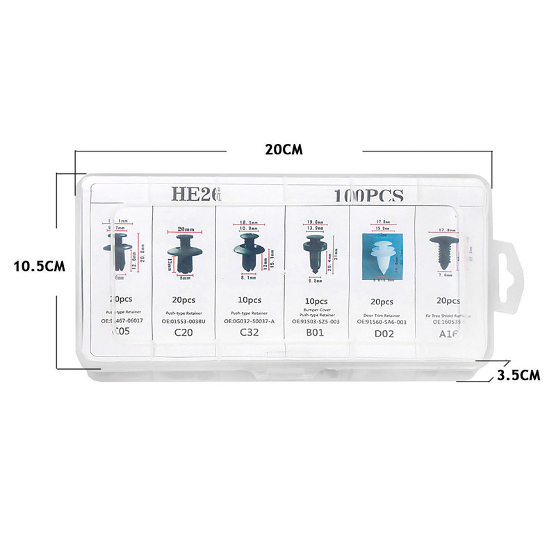 100pcs盒装卡扣 汽车通用套装尼龙塑料铆钉