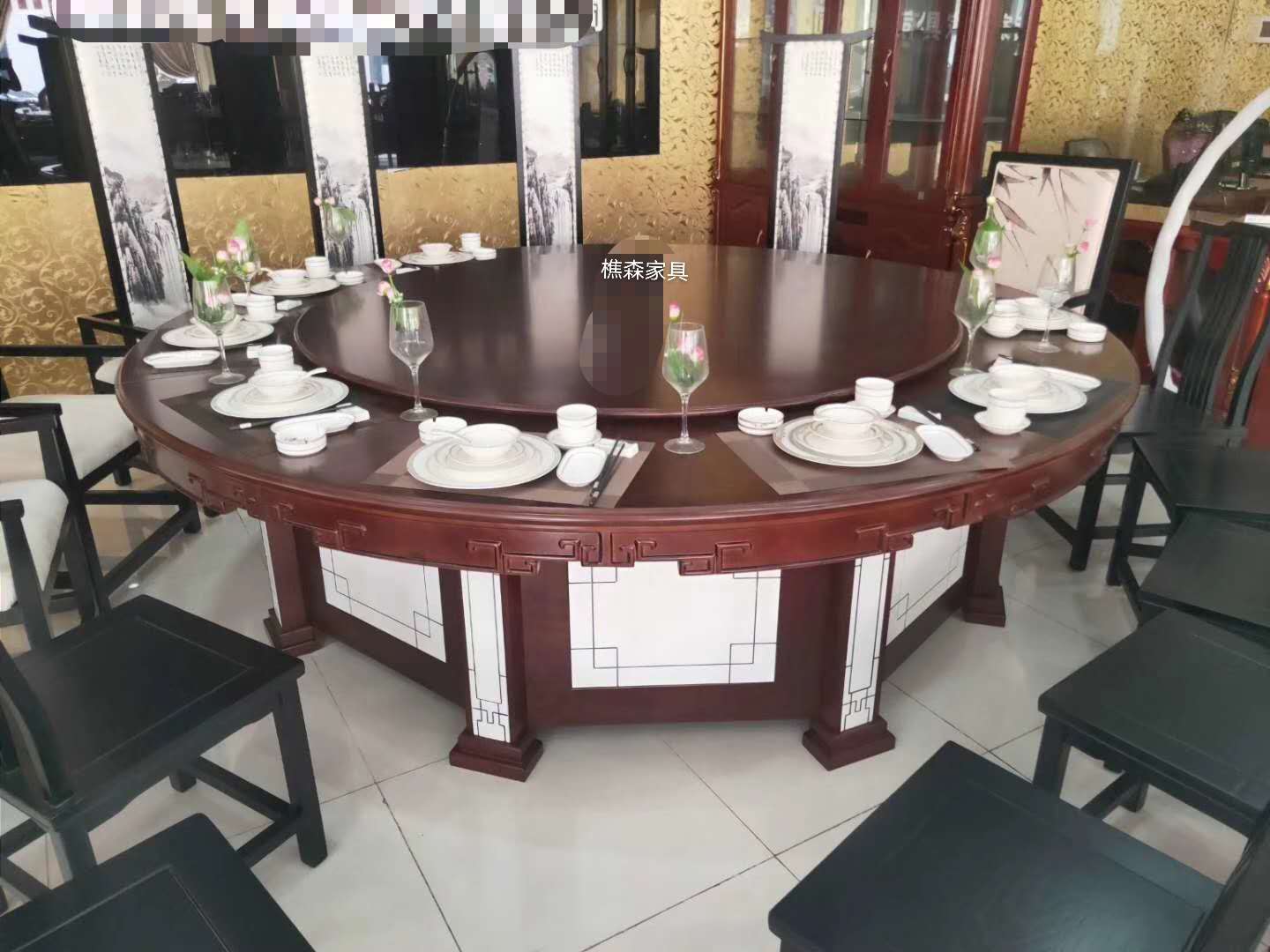 实木电动餐桌 自动转盘餐桌 酒店电动圆桌 电动大理石餐桌