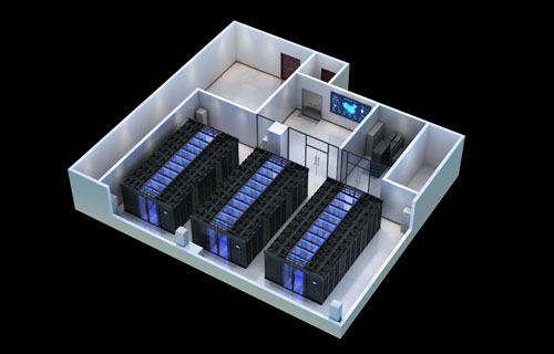 济南机房一体化效果图制作|职业技术学院机房设备俯视图