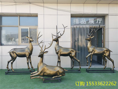 景区广场不锈钢抽象动物母子鹿镂空镜面雕塑定制