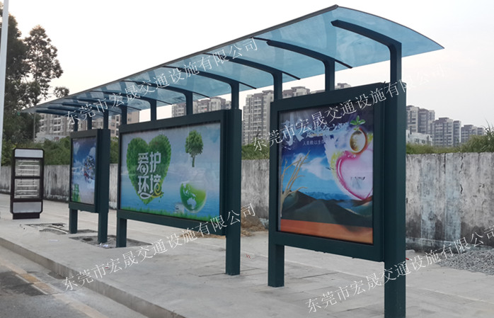 供应甘肃平凉彩钢公交候车亭设计制造及图片
