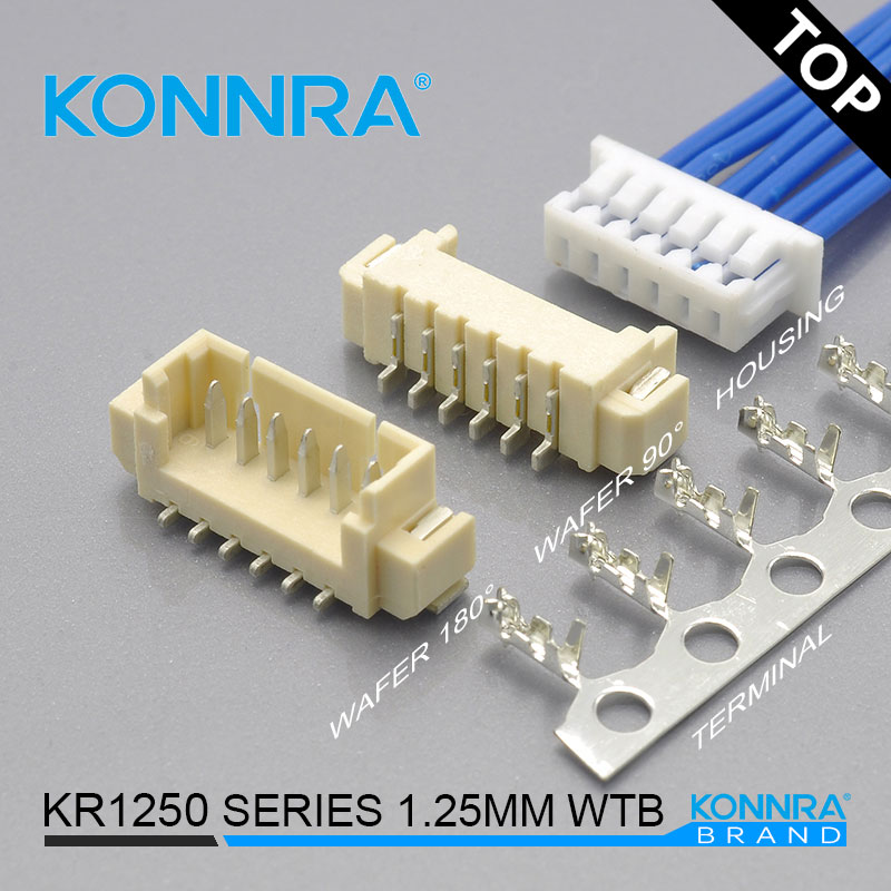 康瑞KR卧贴线对板1.25mm端子线束用连接件仿JST VHR-6N连接器米黄色