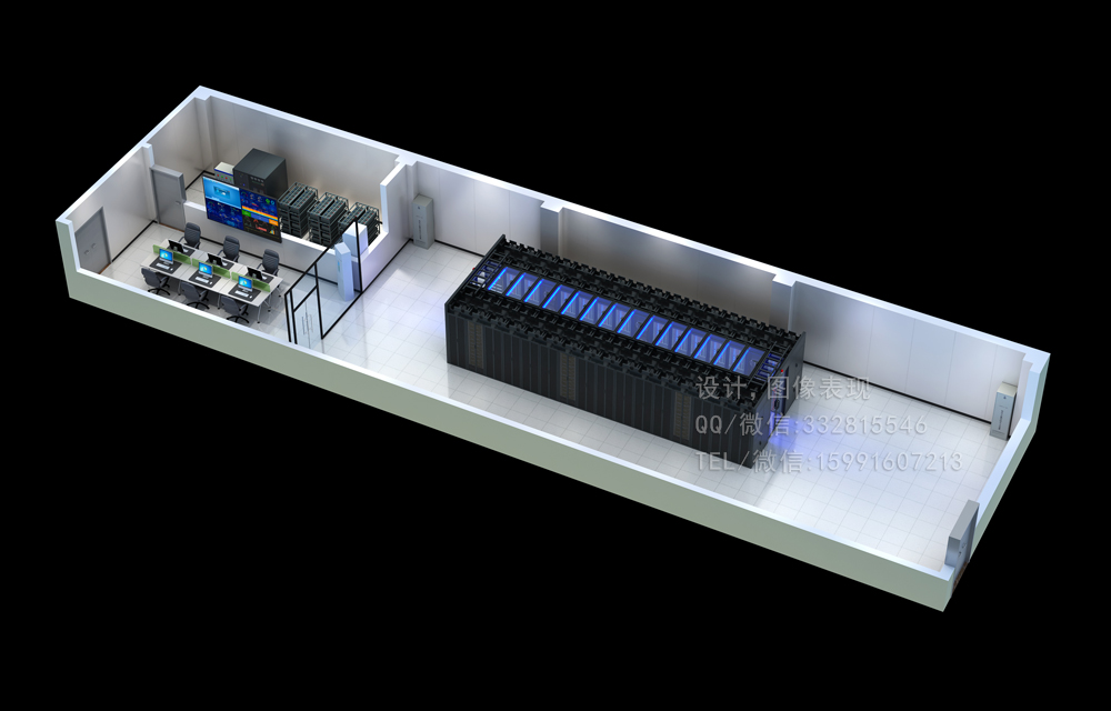 重庆拼接屏效果图制作，机房档案室鸟瞰图设计