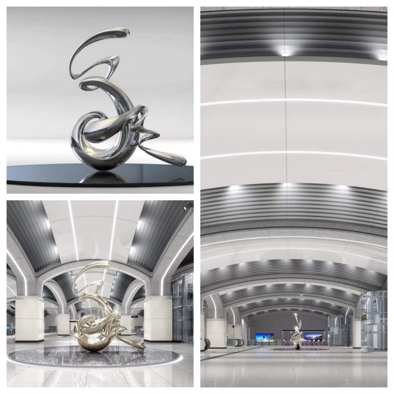 济南轨道交通站抽象雕塑 不锈钢镜面雕塑摆件