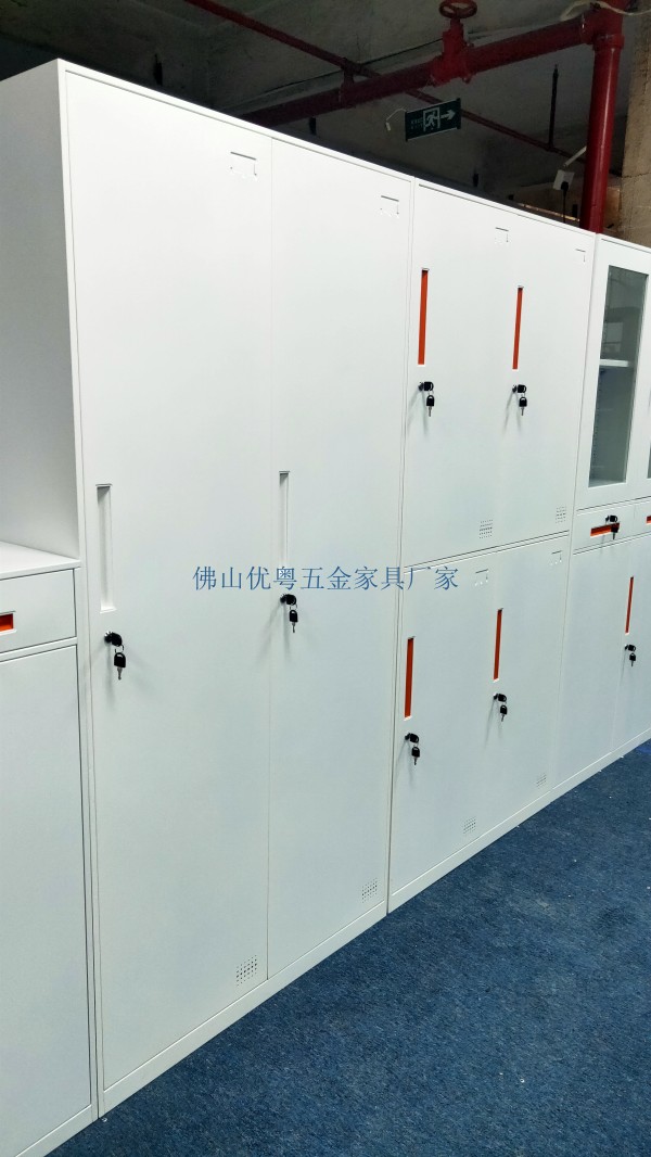广东三抽活动柜橙色拉手活动柜钢制办公家具厂家