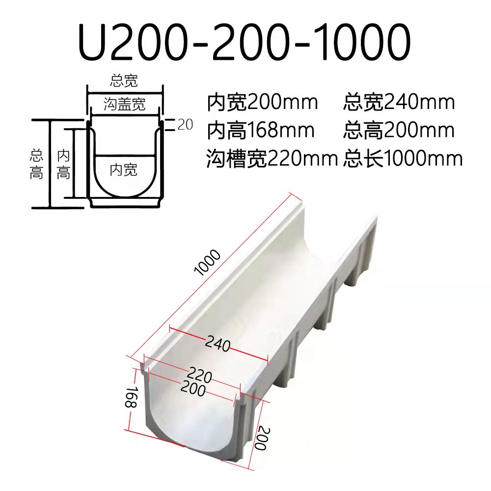 U型卡槽式复合树脂排水沟